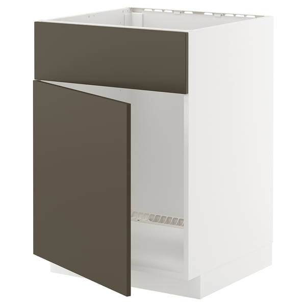 METOD base cabinet f sink w door/front, white/Havstorp brown-beige, 60x60 cm
