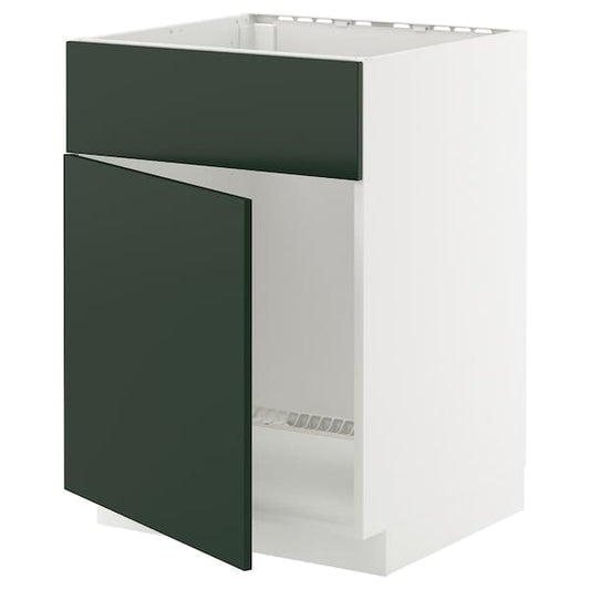 Ikea METOD - Base cabinet f sink w door/front, white/Havstorp deep green, 60x60 cm