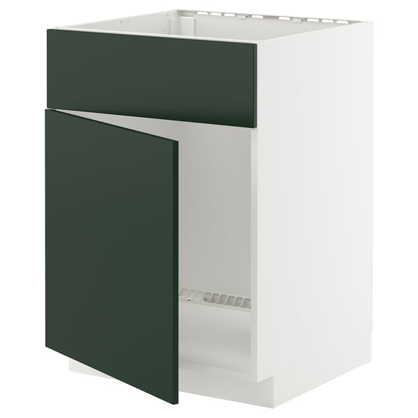 METOD base cabinet f sink w door/front, white/Havstorp deep green, 60x60 cm