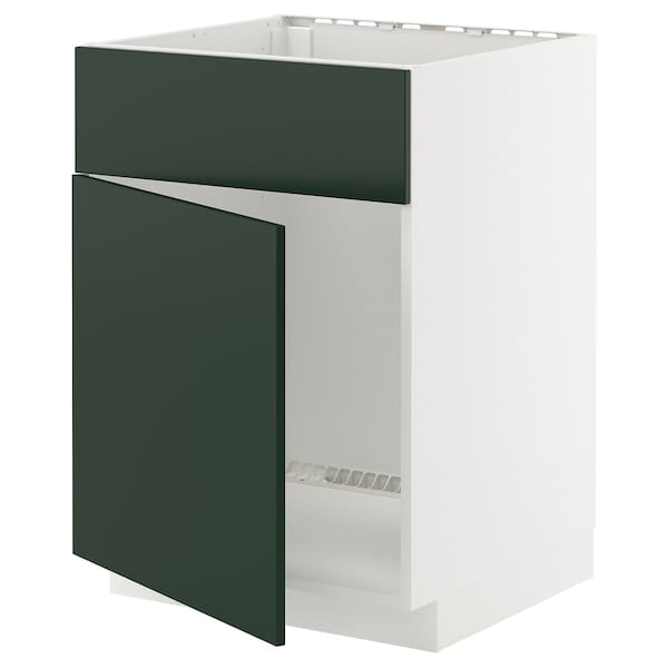 METOD - METOD Base cabinet f sink w door/front, white/Havstorp deep green, 60x60 cm