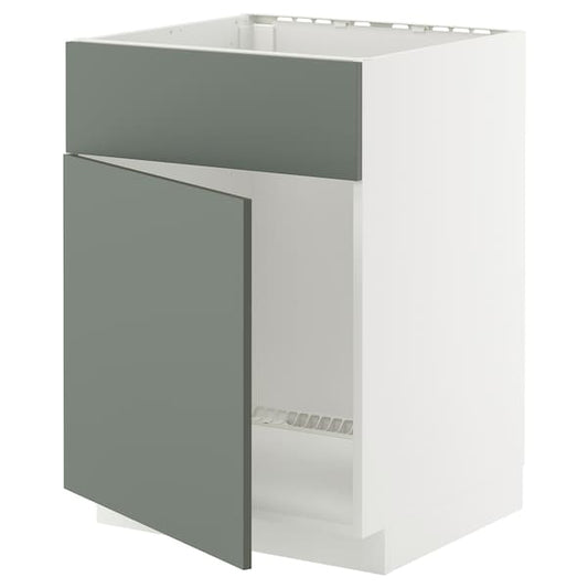 Ikea METOD - Base cabinet f sink w door/front, white/Nickebo matt grey-green, 60x60 cm