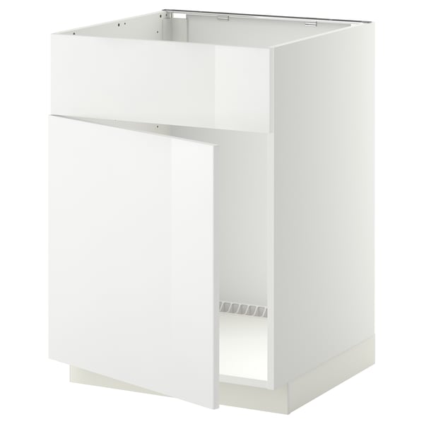 METOD base cabinet f sink w door/front, white/Ringhult white, 60x60 cm
