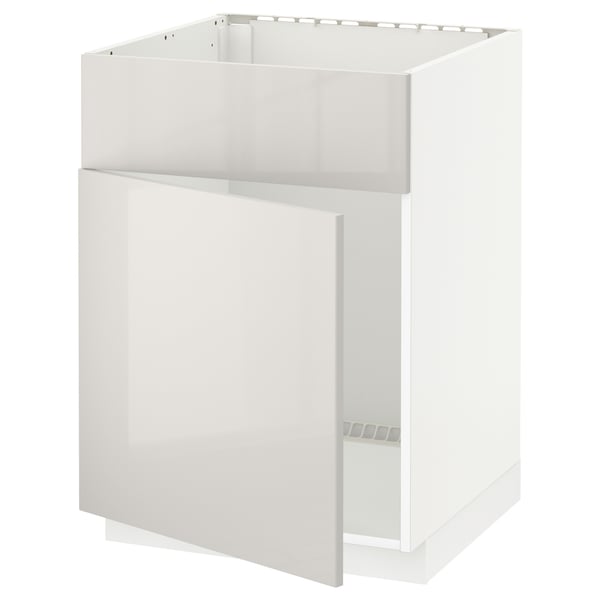 METOD base cabinet f sink w door/front, white/Ringhult light grey, 60x60 cm