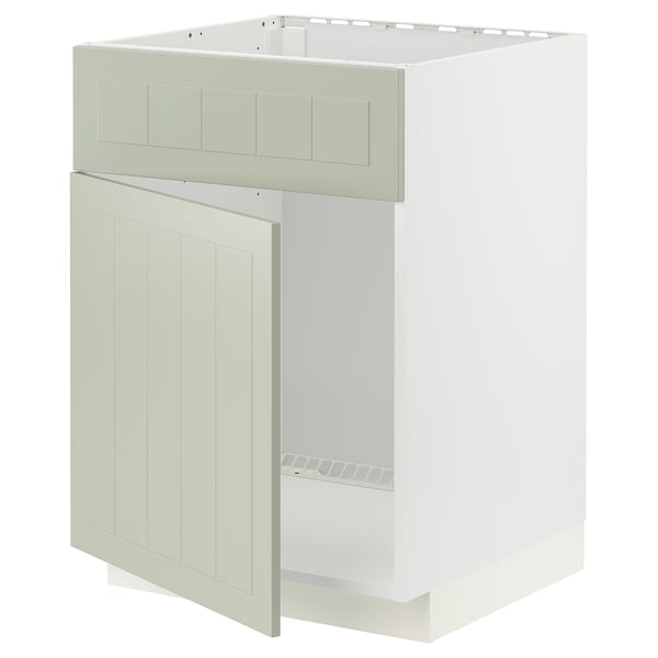 METOD base cabinet f sink w door/front, white/Stensund light green, 60x60 cm