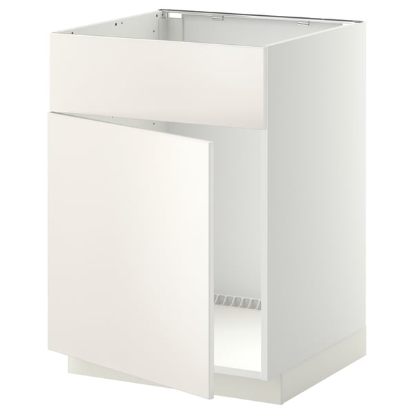 METOD base cabinet f sink w door/front, white/Veddinge white, 60x60 cm