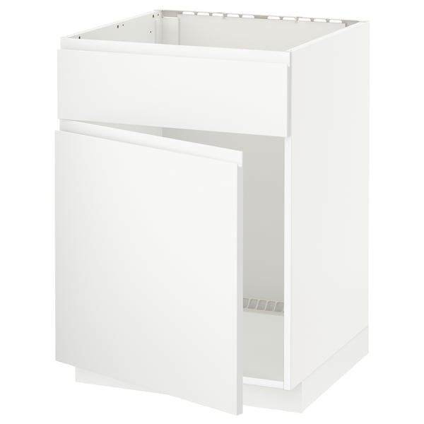 METOD base cabinet f sink w door/front, white/Voxtorp matt white, 60x60 cm