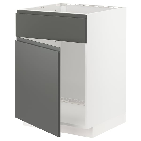 METOD - METOD Base cabinet f sink w door/front, white/Voxtorp dark grey, 60x60 cm