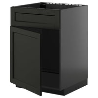 METOD base cabinet f sink w door/front, black-grey/Lerhyttan black stained, 60x60 cm