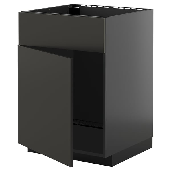 METOD - METOD Base cabinet f sink w door/front, black-grey/Nickebo matt anthracite, 60x60 cm