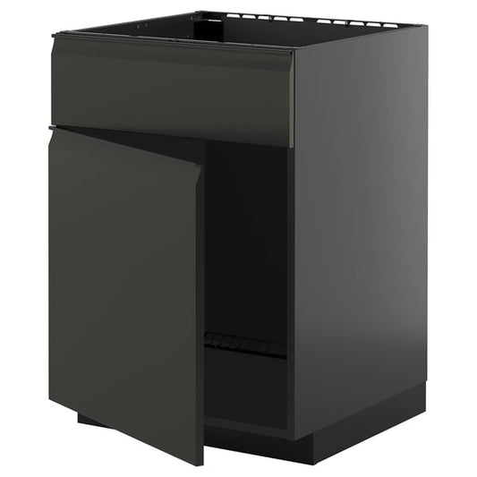 METOD - METOD Base cabinet f sink w door/front, black-grey/Upplöv matt anthracite, 60x60 cm