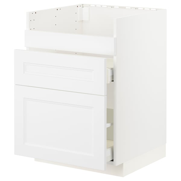 METOD base cb f HAVSEN snk/3 frnts/2 drws, white/Axstad matt white, 60x60 cm