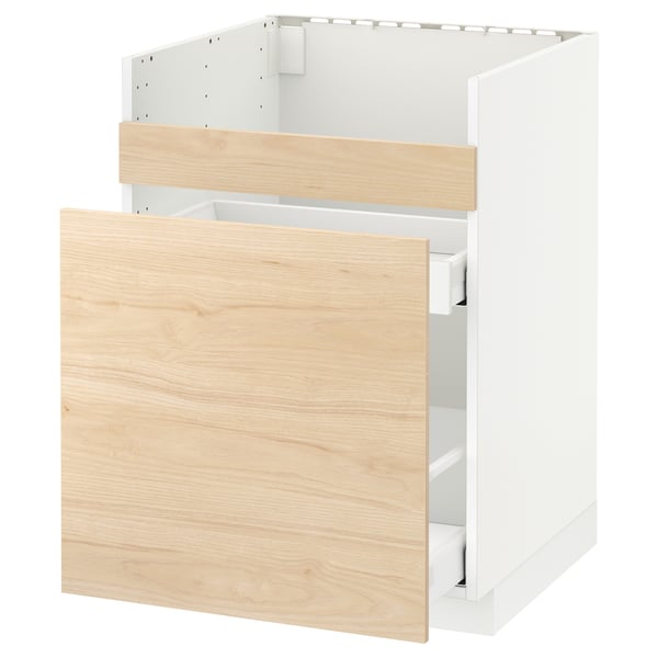 METOD base cb f HAVSEN snk/3 frnts/2 drws, white Maximera/Askersund light ash effect, 60x60 cm