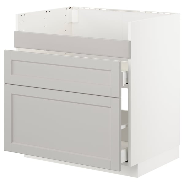 METOD base cb f HAVSEN snk/3 frnts/2 drws, white Maximera/Lerhyttan light grey, 80x60 cm