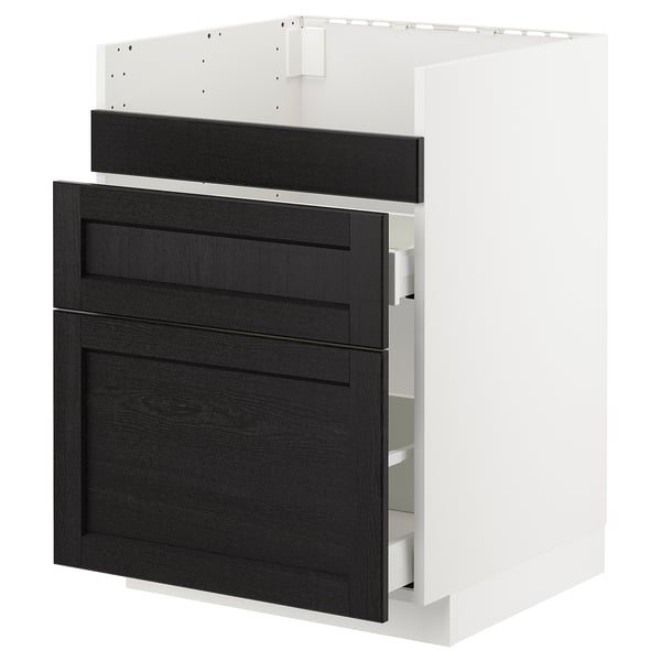 METOD base cb f HAVSEN snk/3 frnts/2 drws, white Maximera/Lerhyttan black stained, 60x60 cm