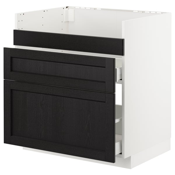METOD - Base cb f HAVSEN snk/3 frnts/2 drws, white Maximera/Lerhyttan black stained , 80x60 cm