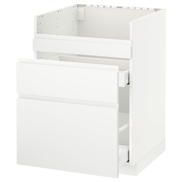 METOD base cb f HAVSEN snk/3 frnts/2 drws, white Maximera/Voxtorp matt white, 60x60 cm
