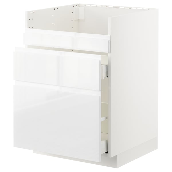 METOD base cb f HAVSEN snk/3 frnts/2 drws, white Maximera/Voxtorp high-gloss/white, 60x60 cm