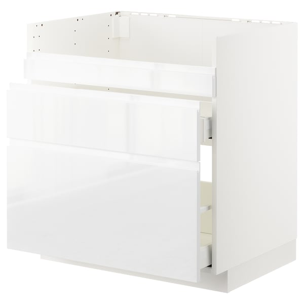 METOD - Base cb f HAVSEN snk/3 frnts/2 drws, white Maximera/Voxtorp high-gloss/white , 80x60 cm