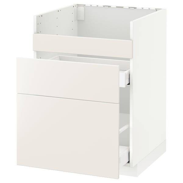 METOD base cb f HAVSEN snk/3 frnts/2 drws, white/Veddinge white, 60x60 cm