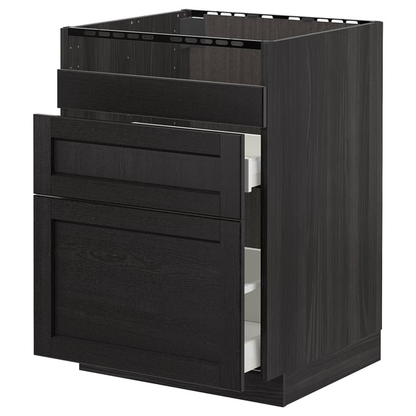 METOD base cb f HAVSEN snk/3 frnts/2 drws, black/Lerhyttan black stained, 60x60 cm