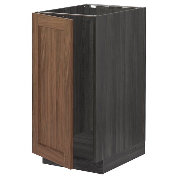 METOD - METOD Base cab f sink/waste sorting, black Enköping/brown walnut effect, 40x60 cm