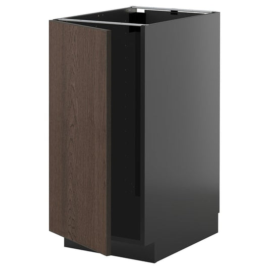 METOD base cab f sink/waste sorting, black-grey/Sinarp brown, 40x60 cm