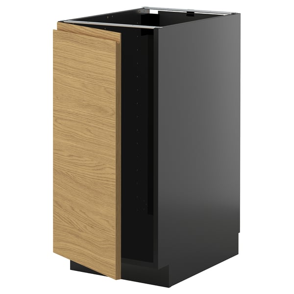 METOD base cab f sink/waste sorting, black-grey/Voxtorp oak effect, 40x60 cm