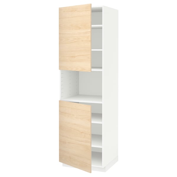 METOD high cab f micro w 2 doors/shelves, white/Askersund light ash effect, 60x60x200 cm