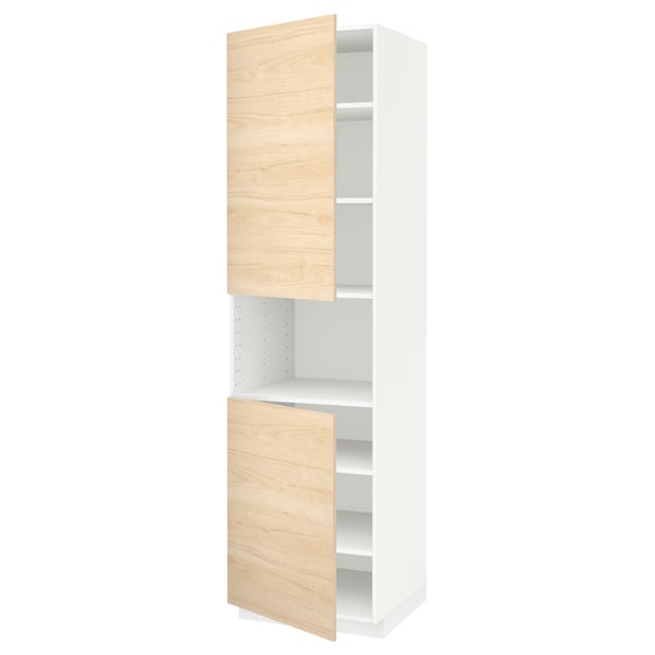 METOD high cab f micro w 2 doors/shelves, white/Askersund light ash effect, 60x60x220 cm