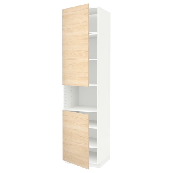 METOD high cab f micro w 2 doors/shelves, white/Askersund light ash effect, 60x60x240 cm