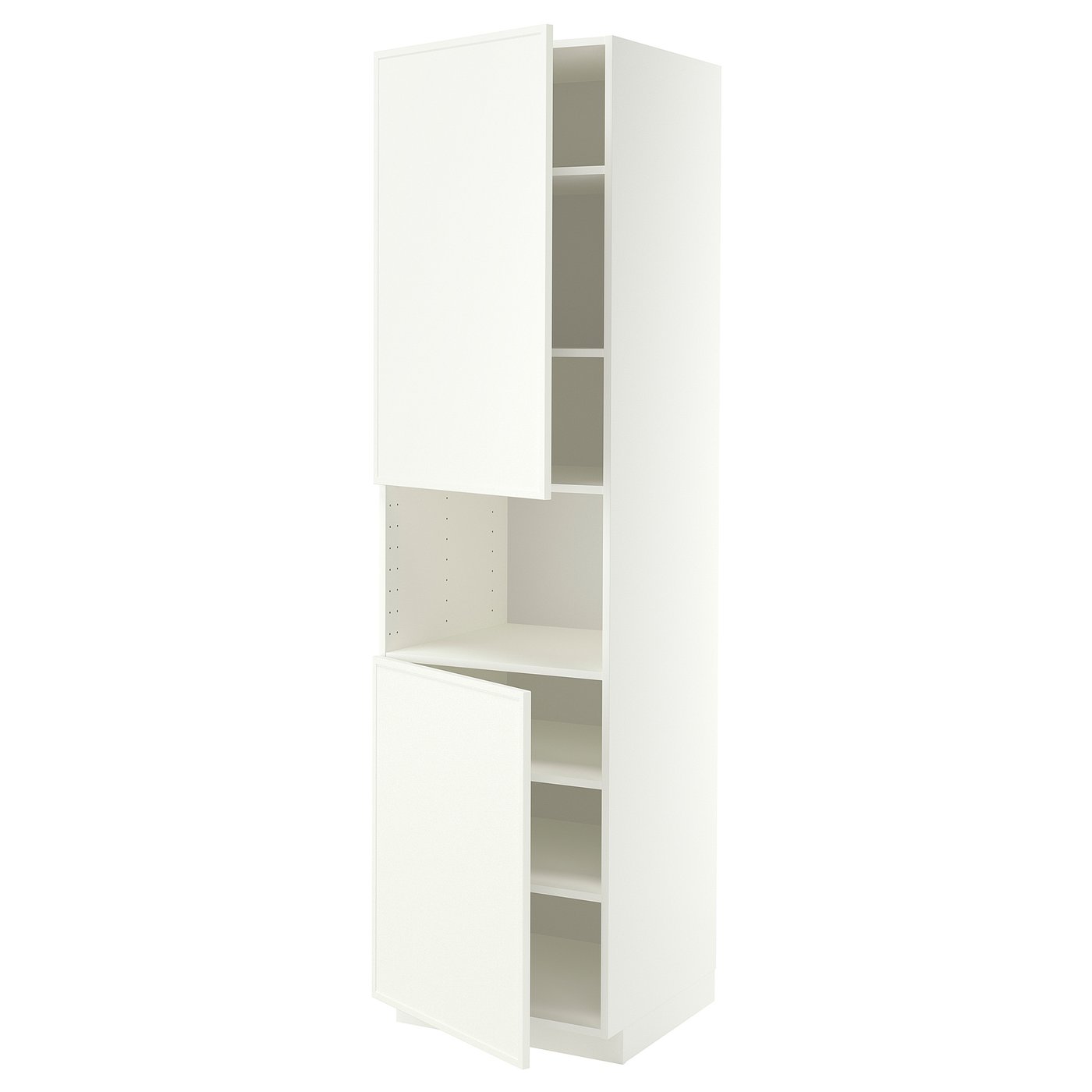METOD high cab f micro w 2 doors/shelves, white/Aspudden matt white, 60x60x220 cm