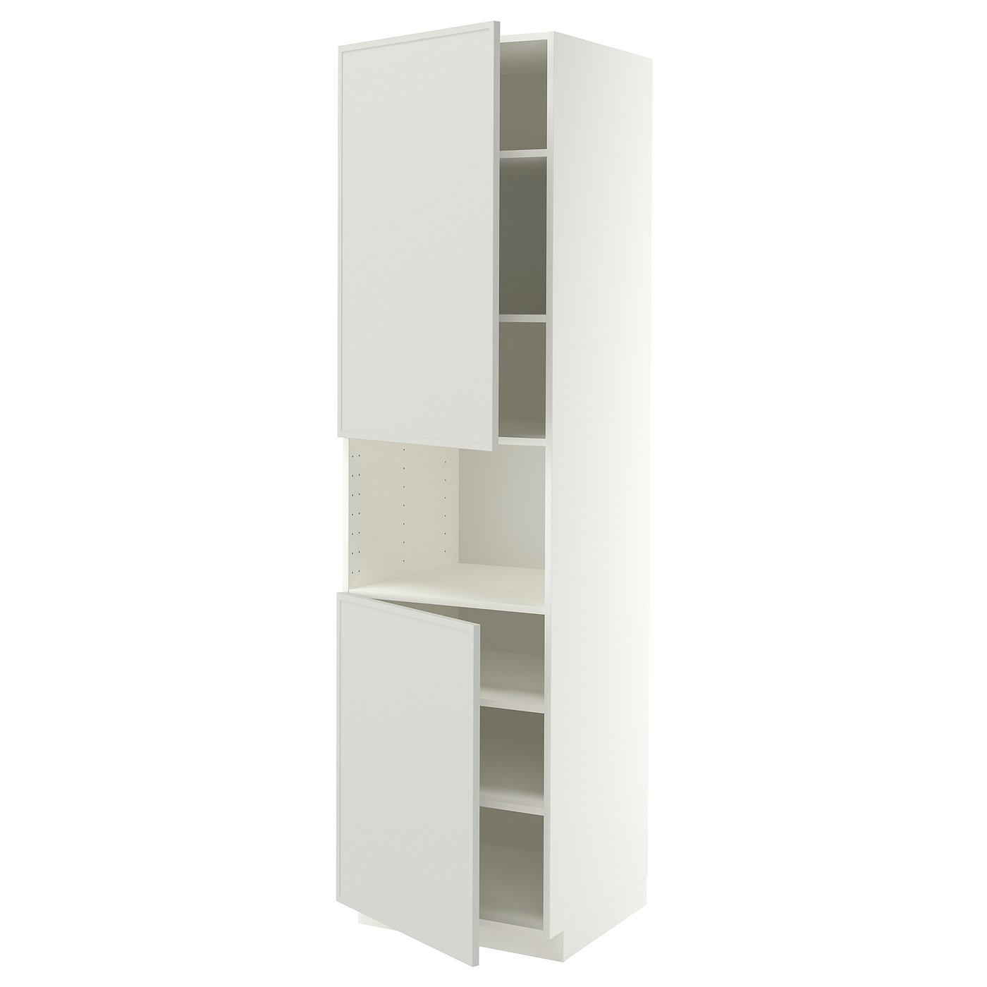 METOD high cab f micro w 2 doors/shelves, white/Aspudden light grey, 60x60x220 cm
