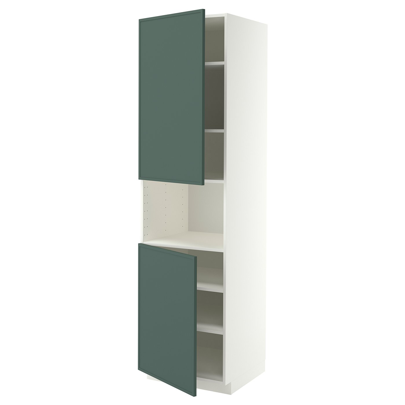 METOD high cab f micro w 2 doors/shelves, white/Aspudden dark grey-green, 60x60x220 cm