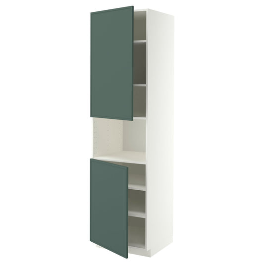 METOD high cab f micro w 2 doors/shelves, white/Aspudden dark grey-green, 60x60x220 cm