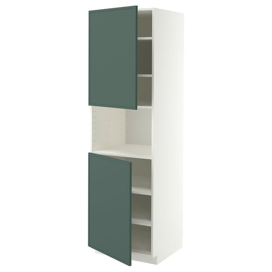 METOD high cab f micro w 2 doors/shelves, white/Aspudden dark grey-green, 60x60x200 cm