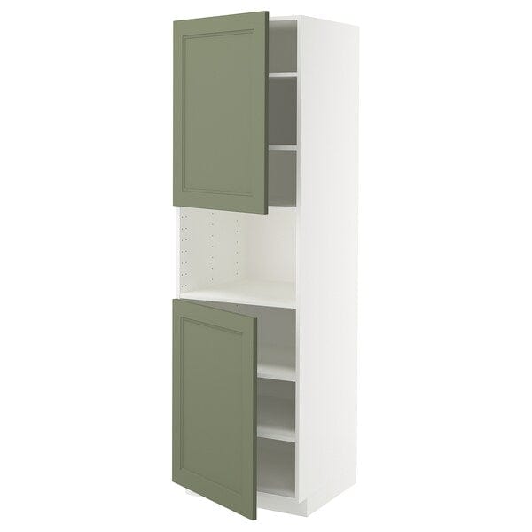 Ikea METOD - Microwave cabinet, 2 doors/shelves, white/Axstad gray-green,60x60x200 cm