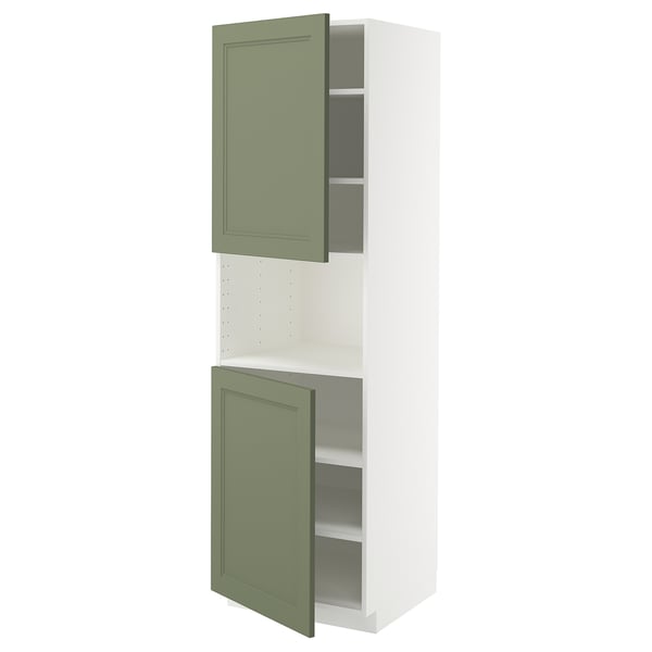 METOD high cab f micro w 2 doors/shelves, white/Axstad grey-green, 60x60x200 cm