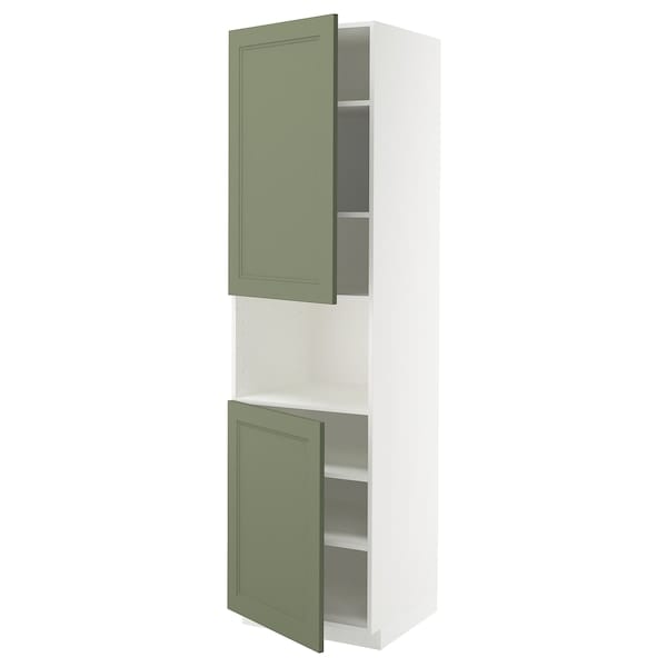 Ikea METOD - Microwave cabinet, 2 doors/shelves, white/Axstad gray-green,60x60x220 cm