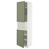 METOD high cab f micro w 2 doors/shelves, white/Axstad grey-green, 60x60x220 cm