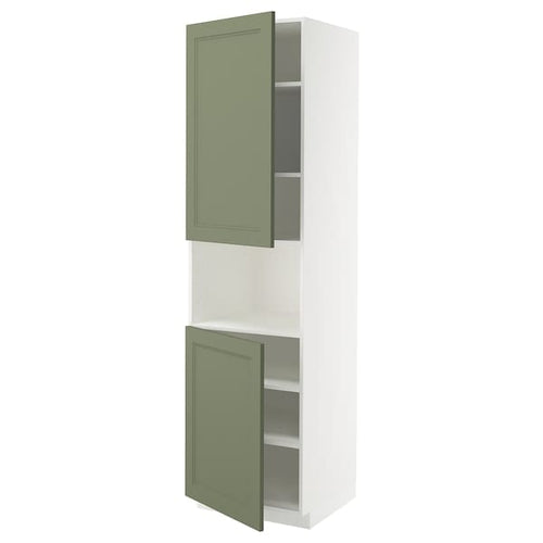 METOD - METOD High cab f micro w 2 doors/shelves, white/Axstad grey-green, 60x60x220 cm
