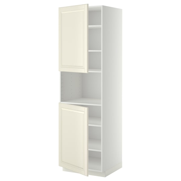 METOD - High cab f micro w 2 doors/shelves, white/Bodbyn off-white, 60x60x200 cm