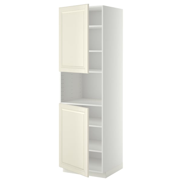 METOD - METOD High cab f micro w 2 doors/shelves, white/Bodbyn off-white, 60x60x200 cm