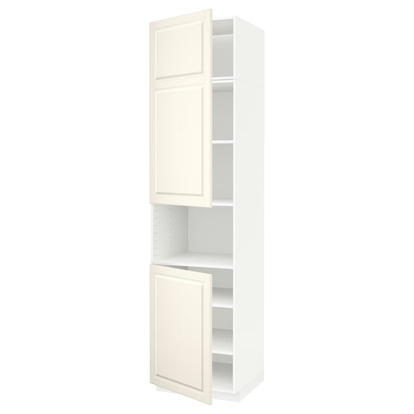 METOD high cab f micro w 2 doors/shelves, white/Bodbyn off-white, 60x60x240 cm