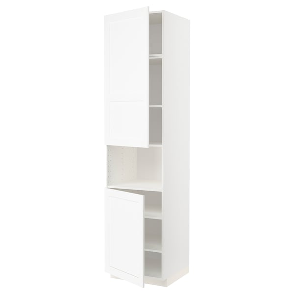 METOD high cab f micro w 2 doors/shelves, white Enköping/white wood effect, 60x60x240 cm