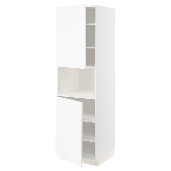 METOD high cab f micro w 2 doors/shelves, white Enköping/white wood effect, 60x60x200 cm