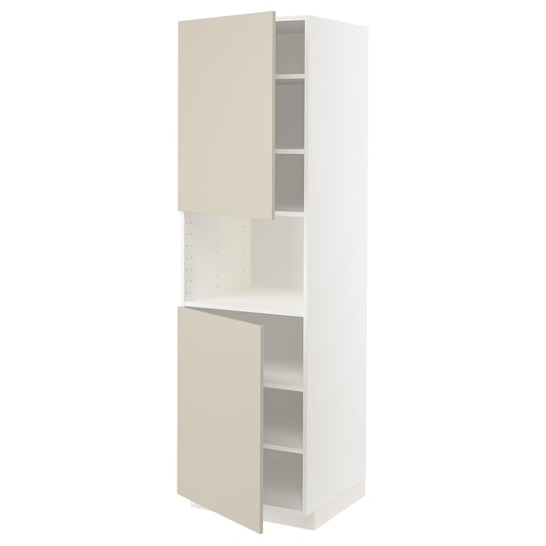 METOD high cab f micro w 2 doors/shelves, white/Havstorp beige, 60x60x200 cm