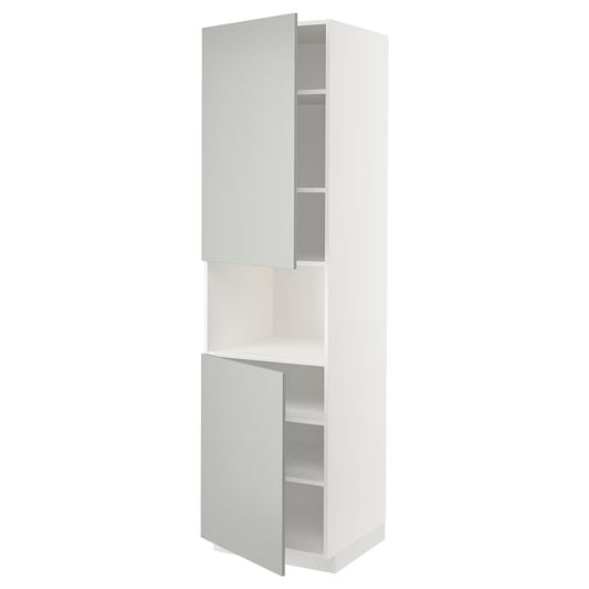 Ikea METOD - High cab f micro w 2 doors/shelves, white/Havstorp light grey, 60x60x220 cm