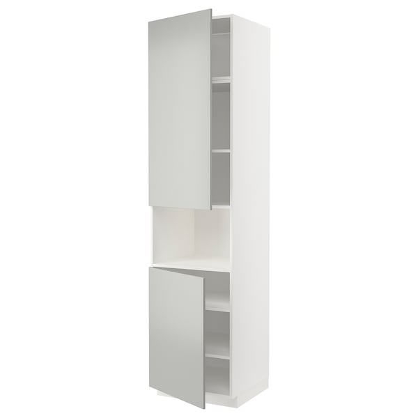 METOD - Microwave cabinet, 2 doors/shelves, white/Havstorp light grey,60x60x240 cm