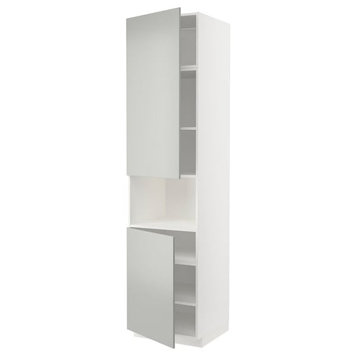 METOD high cab f micro w 2 doors/shelves, white/Havstorp light grey, 60x60x240 cm