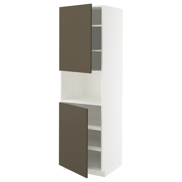 METOD - METOD High cab f micro w 2 doors/shelves, white/Havstorp brown-beige, 60x60x200 cm